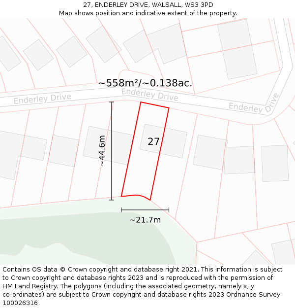 27, ENDERLEY DRIVE, WALSALL, WS3 3PD: Plot and title map