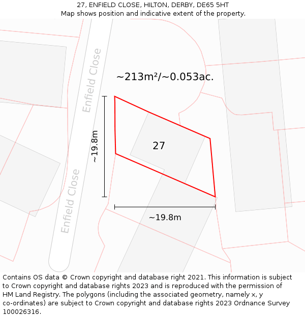 27, ENFIELD CLOSE, HILTON, DERBY, DE65 5HT: Plot and title map
