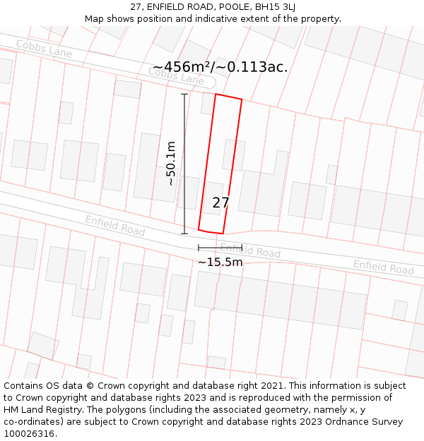 27, ENFIELD ROAD, POOLE, BH15 3LJ: Plot and title map