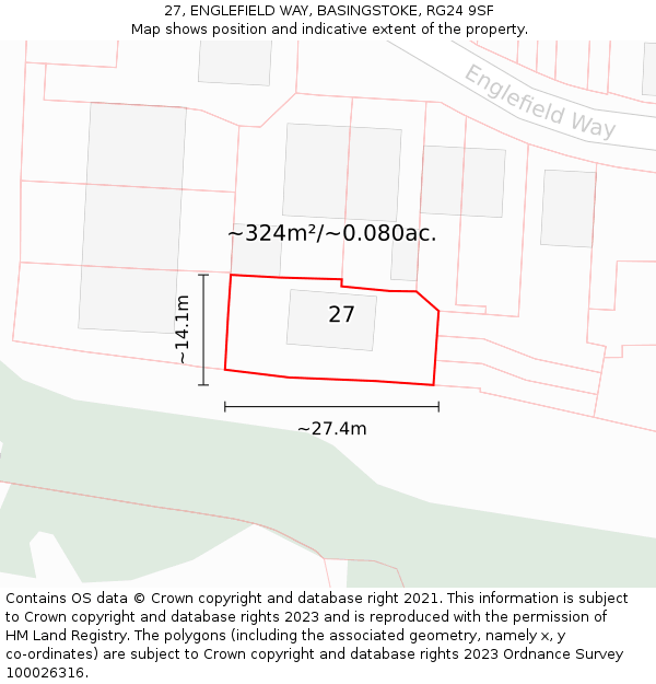 27, ENGLEFIELD WAY, BASINGSTOKE, RG24 9SF: Plot and title map