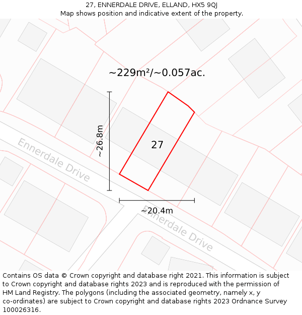 27, ENNERDALE DRIVE, ELLAND, HX5 9QJ: Plot and title map