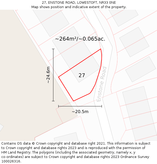 27, ENSTONE ROAD, LOWESTOFT, NR33 0NE: Plot and title map