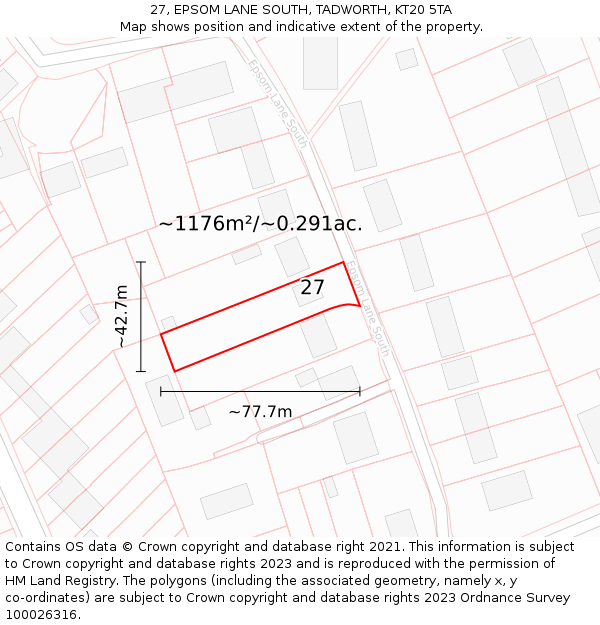 27, EPSOM LANE SOUTH, TADWORTH, KT20 5TA: Plot and title map
