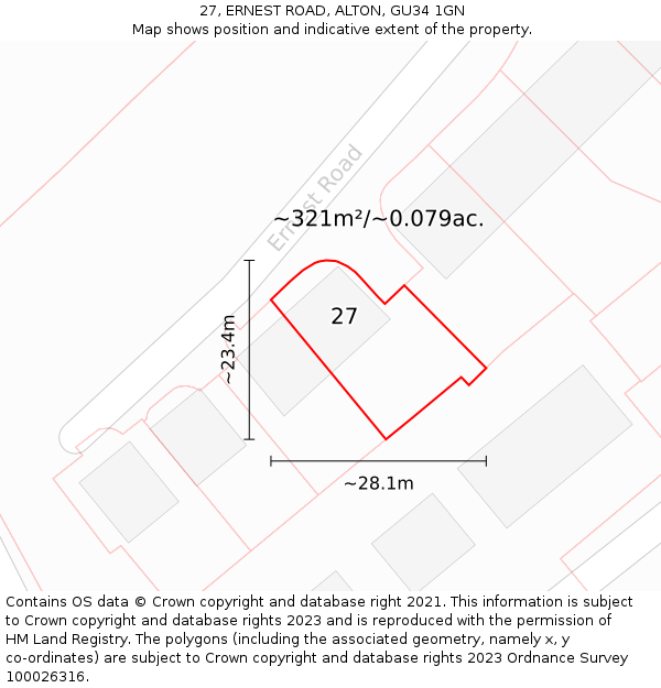 27, ERNEST ROAD, ALTON, GU34 1GN: Plot and title map