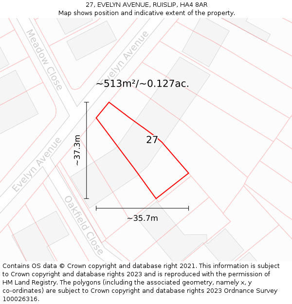 27, EVELYN AVENUE, RUISLIP, HA4 8AR: Plot and title map
