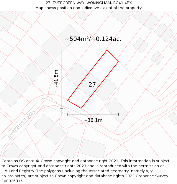 27, EVERGREEN WAY, WOKINGHAM, RG41 4BX: Plot and title map