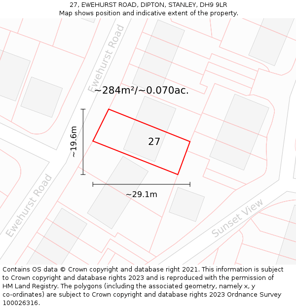 27, EWEHURST ROAD, DIPTON, STANLEY, DH9 9LR: Plot and title map