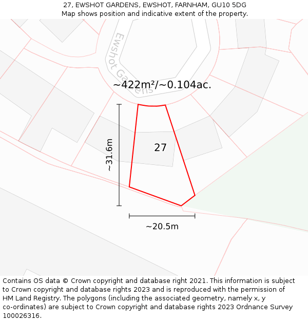 27, EWSHOT GARDENS, EWSHOT, FARNHAM, GU10 5DG: Plot and title map