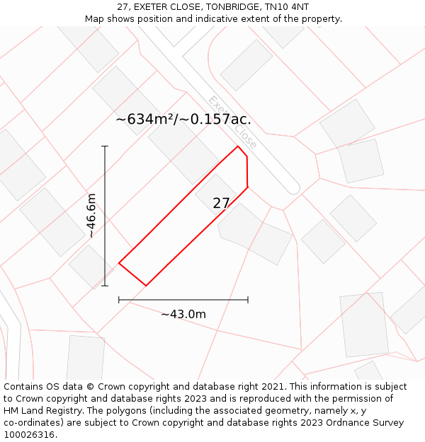 27, EXETER CLOSE, TONBRIDGE, TN10 4NT: Plot and title map