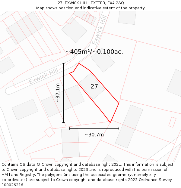 27, EXWICK HILL, EXETER, EX4 2AQ: Plot and title map