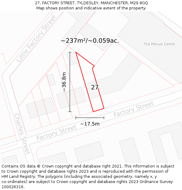 27, FACTORY STREET, TYLDESLEY, MANCHESTER, M29 8GQ: Plot and title map