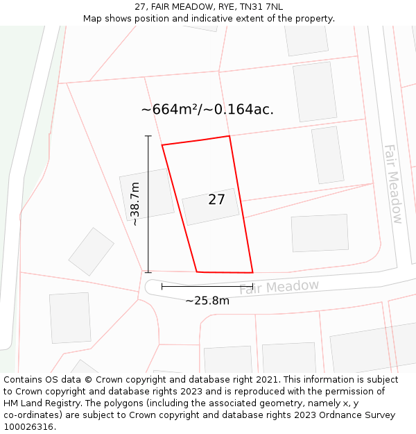 27, FAIR MEADOW, RYE, TN31 7NL: Plot and title map