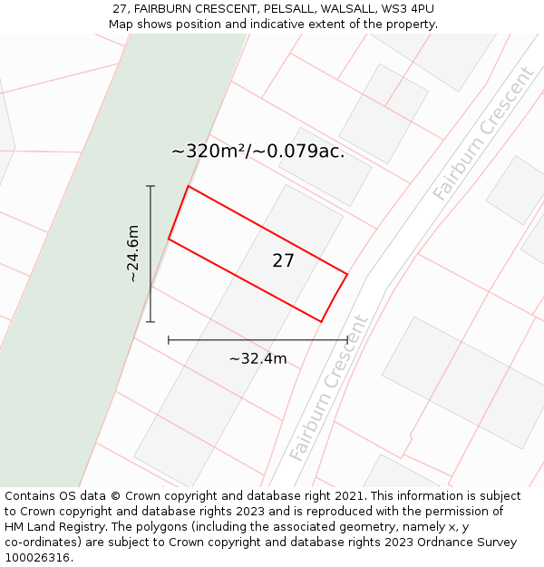 27, FAIRBURN CRESCENT, PELSALL, WALSALL, WS3 4PU: Plot and title map