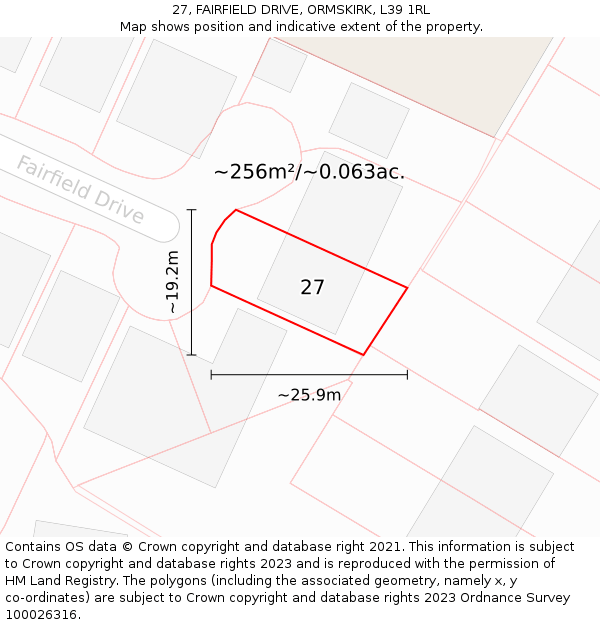 27, FAIRFIELD DRIVE, ORMSKIRK, L39 1RL: Plot and title map