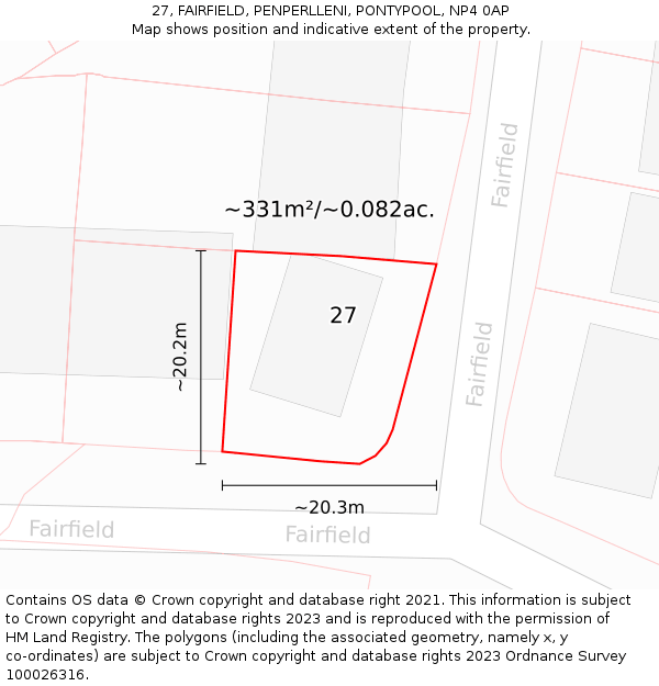 27, FAIRFIELD, PENPERLLENI, PONTYPOOL, NP4 0AP: Plot and title map