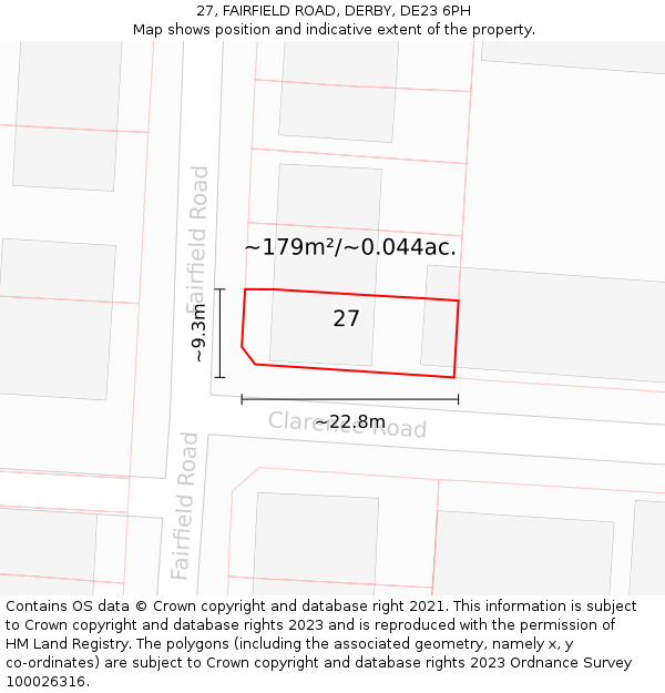 27, FAIRFIELD ROAD, DERBY, DE23 6PH: Plot and title map