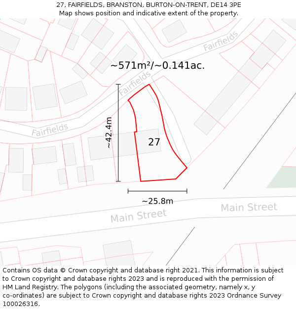 27, FAIRFIELDS, BRANSTON, BURTON-ON-TRENT, DE14 3PE: Plot and title map