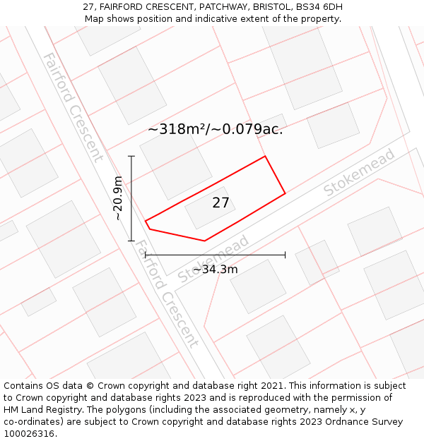 27, FAIRFORD CRESCENT, PATCHWAY, BRISTOL, BS34 6DH: Plot and title map