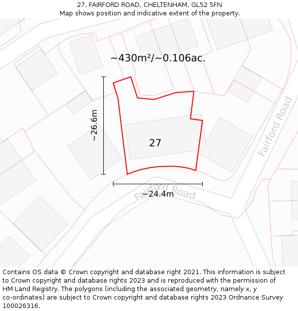 27, FAIRFORD ROAD, CHELTENHAM, GL52 5FN: Plot and title map