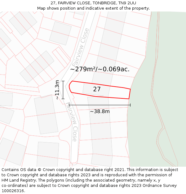 27, FAIRVIEW CLOSE, TONBRIDGE, TN9 2UU: Plot and title map