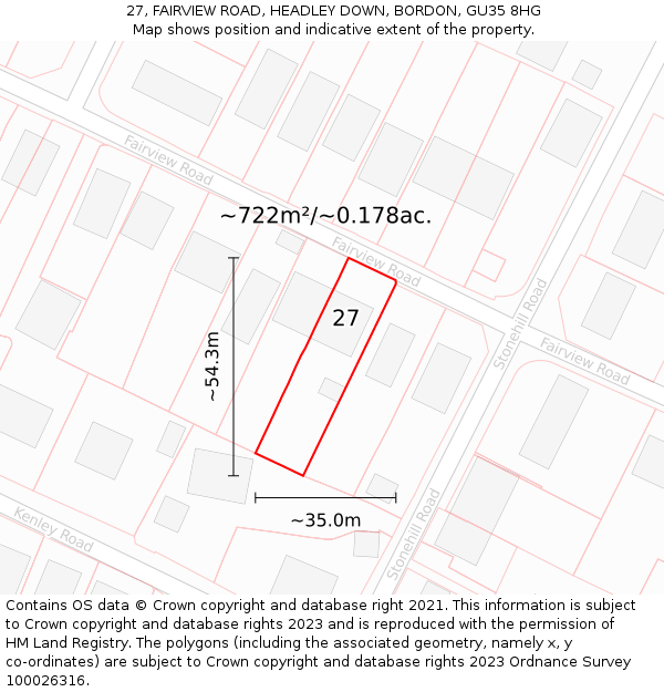 27, FAIRVIEW ROAD, HEADLEY DOWN, BORDON, GU35 8HG: Plot and title map