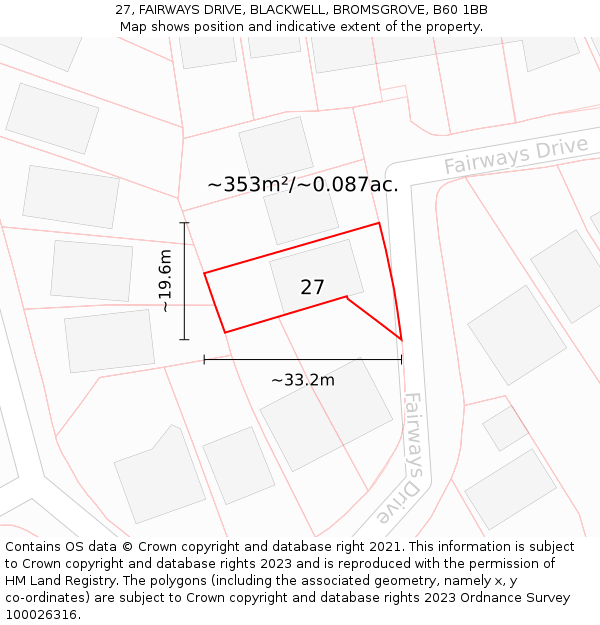 27, FAIRWAYS DRIVE, BLACKWELL, BROMSGROVE, B60 1BB: Plot and title map