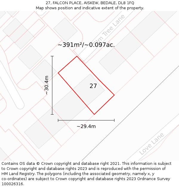 27, FALCON PLACE, AISKEW, BEDALE, DL8 1FQ: Plot and title map