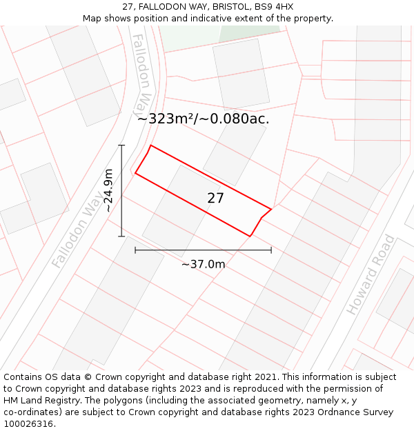 27, FALLODON WAY, BRISTOL, BS9 4HX: Plot and title map