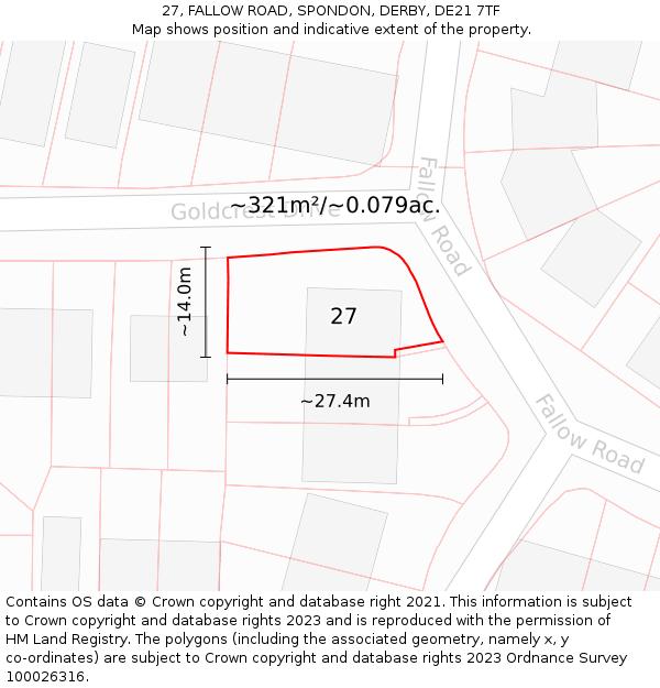 27, FALLOW ROAD, SPONDON, DERBY, DE21 7TF: Plot and title map