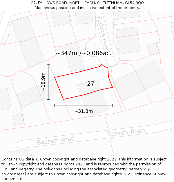 27, FALLOWS ROAD, NORTHLEACH, CHELTENHAM, GL54 3QQ: Plot and title map