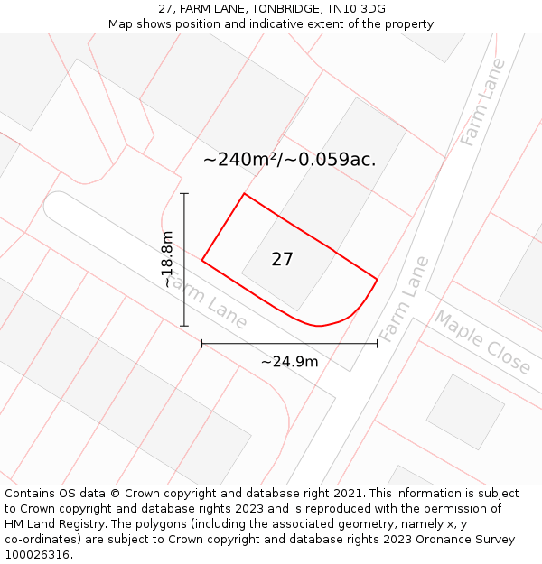 27, FARM LANE, TONBRIDGE, TN10 3DG: Plot and title map