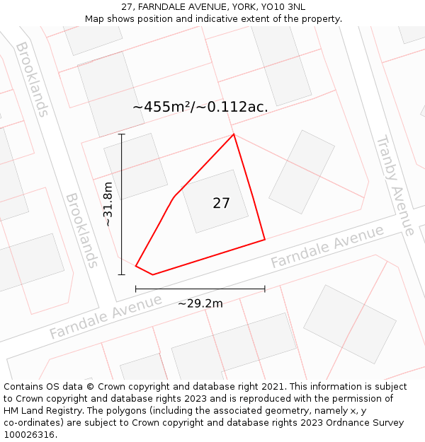 27, FARNDALE AVENUE, YORK, YO10 3NL: Plot and title map
