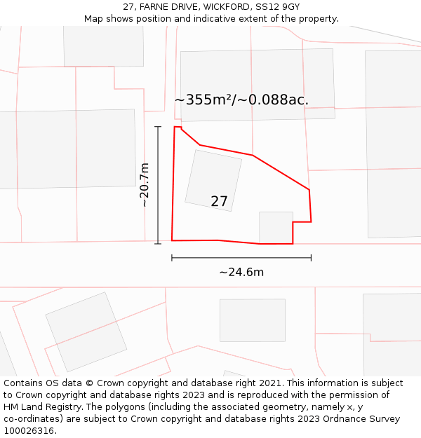 27, FARNE DRIVE, WICKFORD, SS12 9GY: Plot and title map