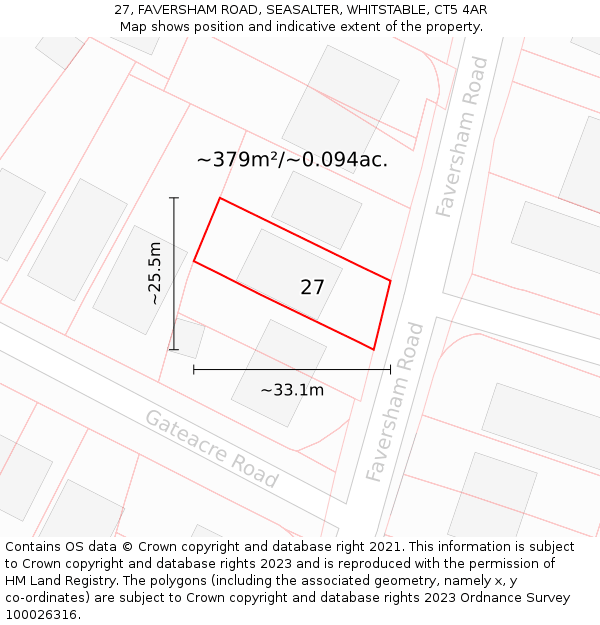 27, FAVERSHAM ROAD, SEASALTER, WHITSTABLE, CT5 4AR: Plot and title map