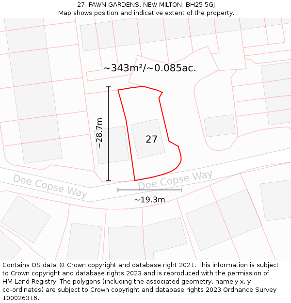 27, FAWN GARDENS, NEW MILTON, BH25 5GJ: Plot and title map