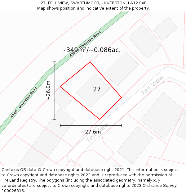 27, FELL VIEW, SWARTHMOOR, ULVERSTON, LA12 0XF: Plot and title map