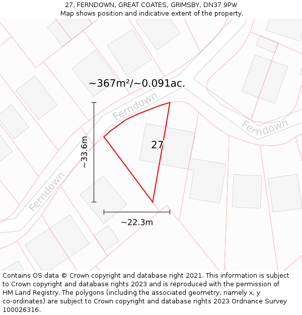 27, FERNDOWN, GREAT COATES, GRIMSBY, DN37 9PW: Plot and title map