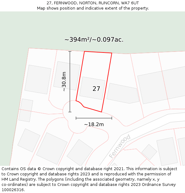 27, FERNWOOD, NORTON, RUNCORN, WA7 6UT: Plot and title map