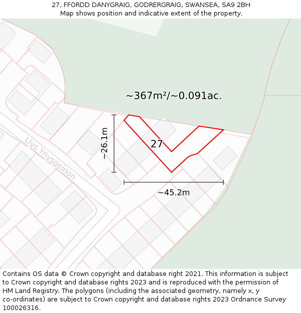 27, FFORDD DANYGRAIG, GODRERGRAIG, SWANSEA, SA9 2BH: Plot and title map