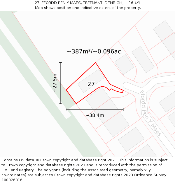 27, FFORDD PEN Y MAES, TREFNANT, DENBIGH, LL16 4YL: Plot and title map