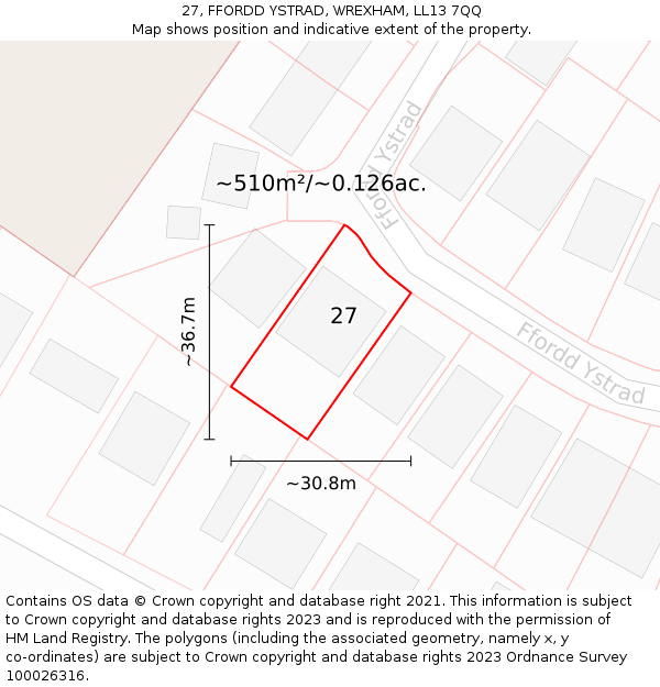 27, FFORDD YSTRAD, WREXHAM, LL13 7QQ: Plot and title map