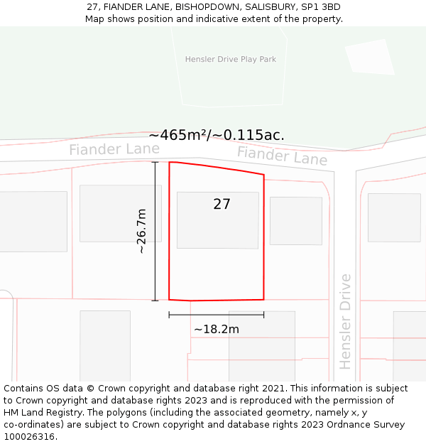 27, FIANDER LANE, BISHOPDOWN, SALISBURY, SP1 3BD: Plot and title map