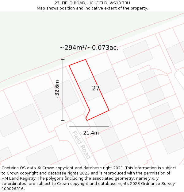 27, FIELD ROAD, LICHFIELD, WS13 7RU: Plot and title map