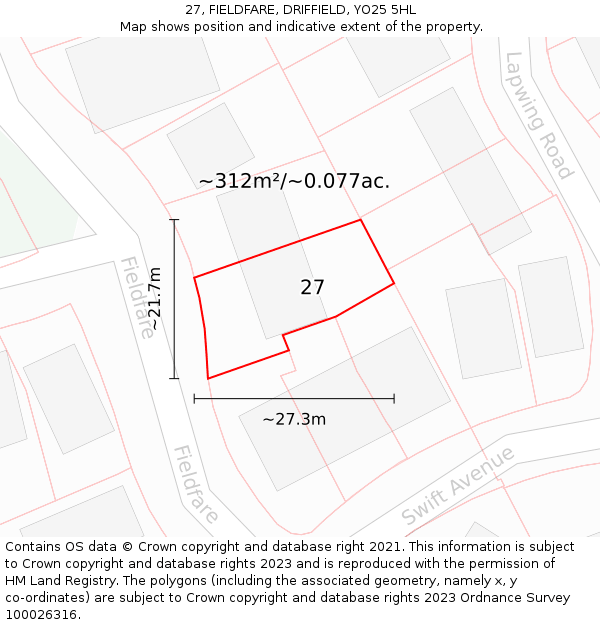 27, FIELDFARE, DRIFFIELD, YO25 5HL: Plot and title map