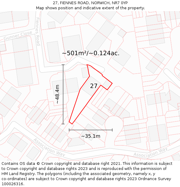 27, FIENNES ROAD, NORWICH, NR7 0YP: Plot and title map