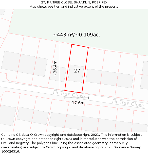 27, FIR TREE CLOSE, SHANKLIN, PO37 7EX: Plot and title map