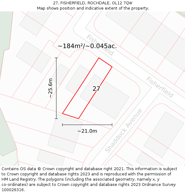 27, FISHERFIELD, ROCHDALE, OL12 7QW: Plot and title map