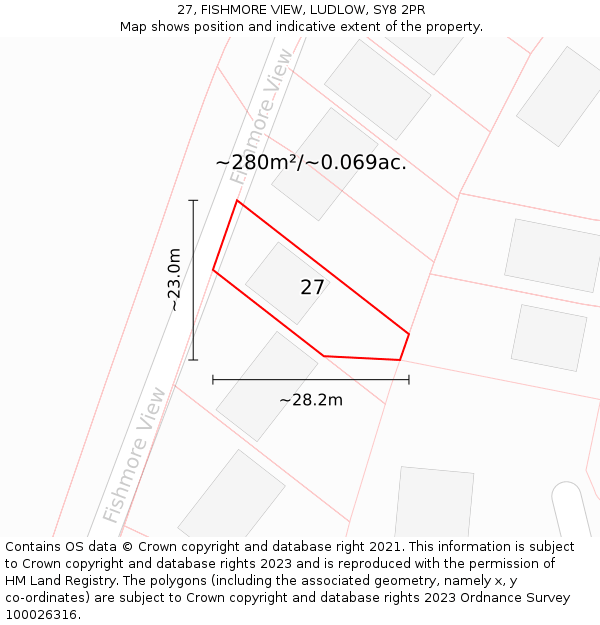 27, FISHMORE VIEW, LUDLOW, SY8 2PR: Plot and title map