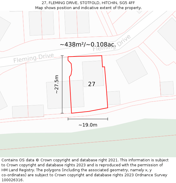 27, FLEMING DRIVE, STOTFOLD, HITCHIN, SG5 4FF: Plot and title map