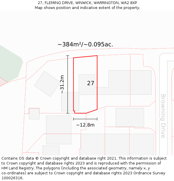 27, FLEMING DRIVE, WINWICK, WARRINGTON, WA2 8XP: Plot and title map